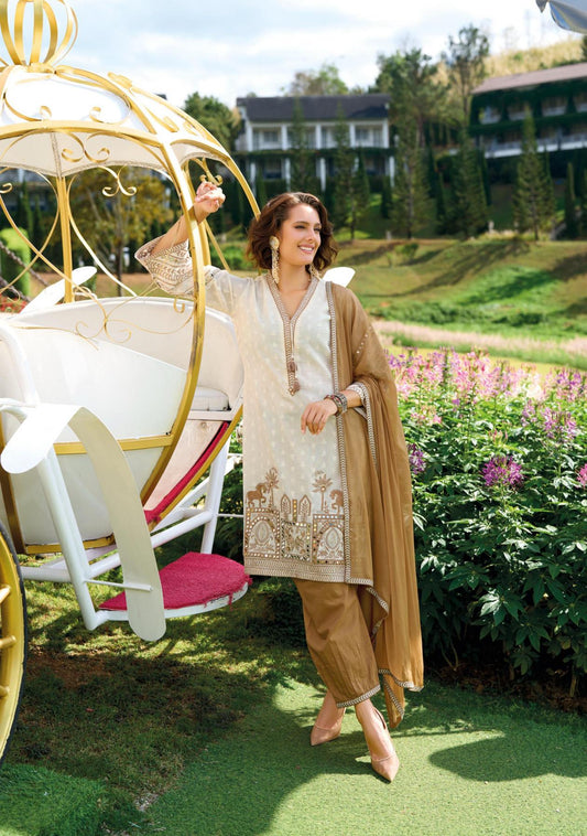 Designer Embroidered muslin print handwork fully stitch, Traditional Indian 3 Piece Kurta with Palazzo Pants and Dupatta, Ethnic Wear Collection