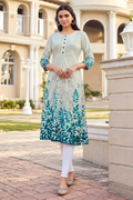 Rose Lily Pure Cotton Kurti - Aqua Floral