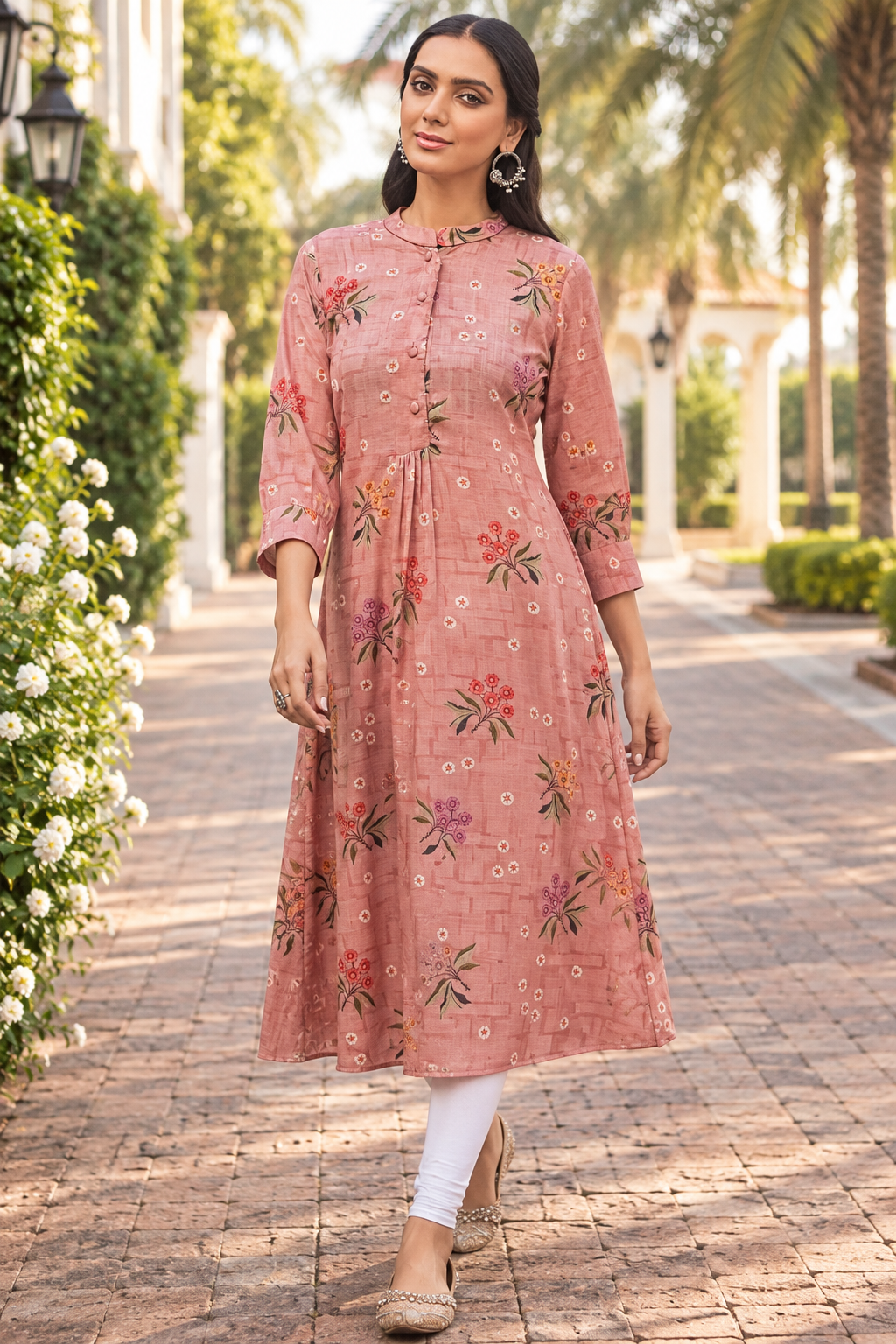 Rose Lily Pure Cotton Kurti - Light Aqua