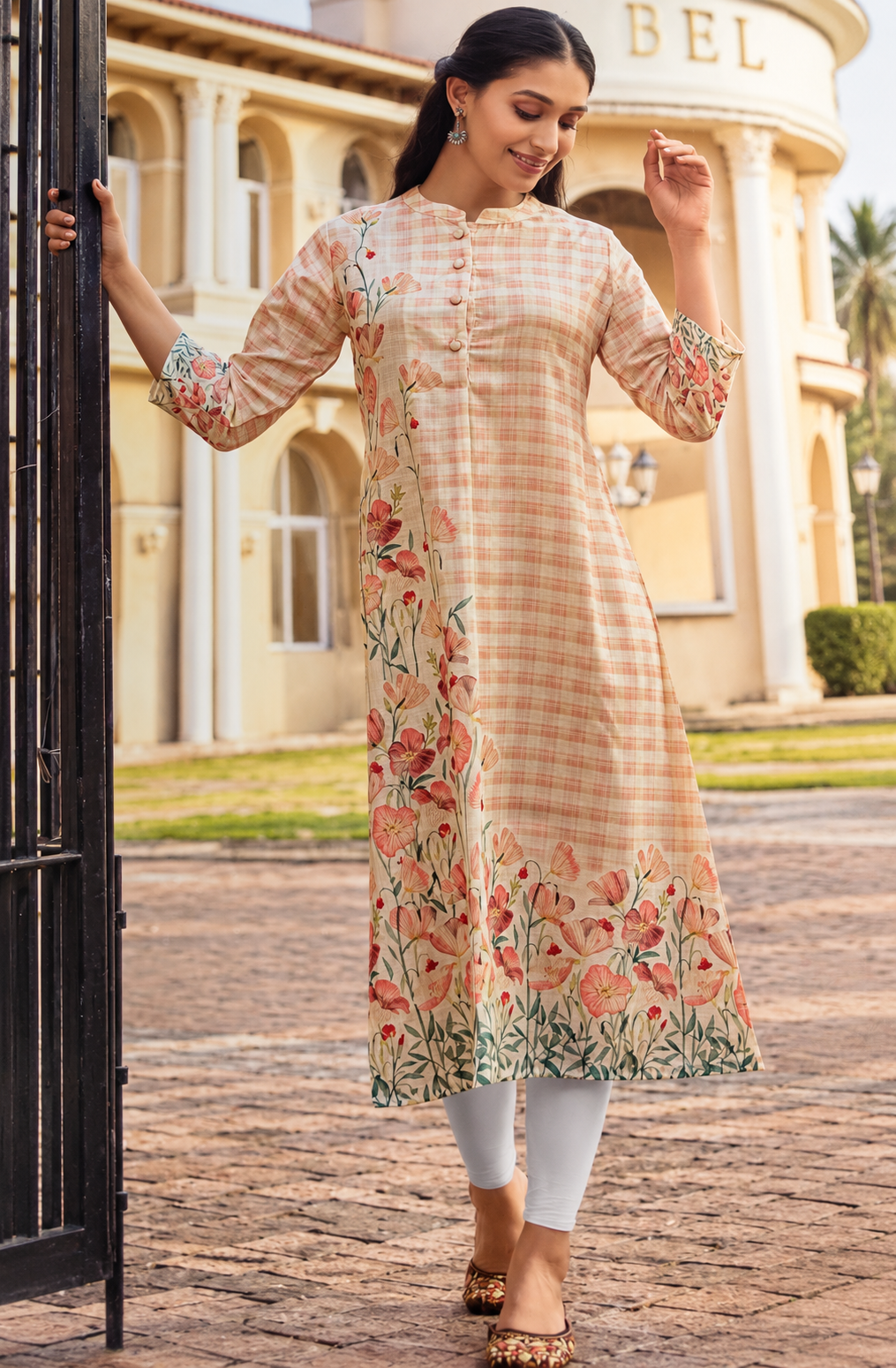 Rose Lily Pure Cotton Kurti - Peach