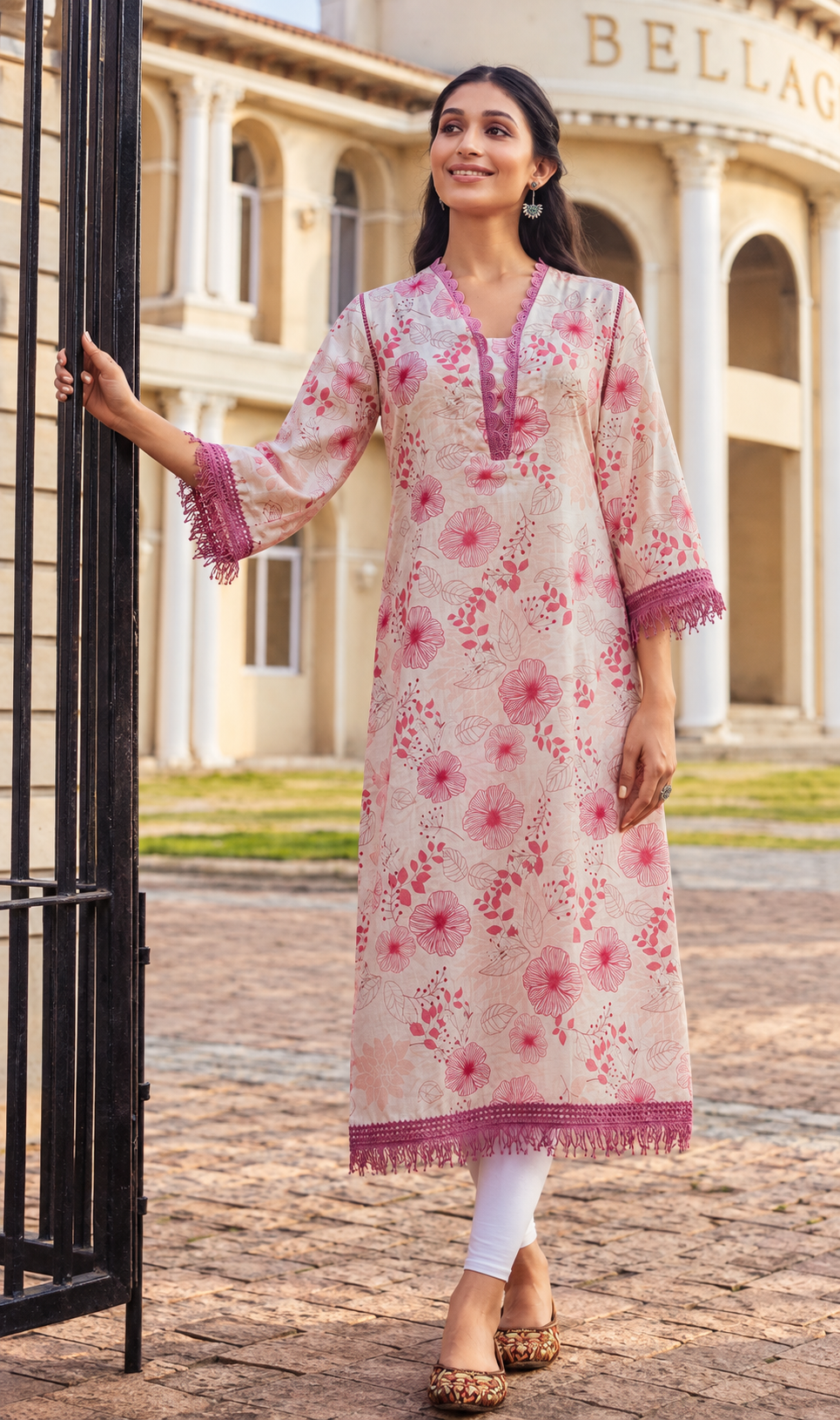 Rose Lily Pure Cotton Kurti - Dusty Rose Pink