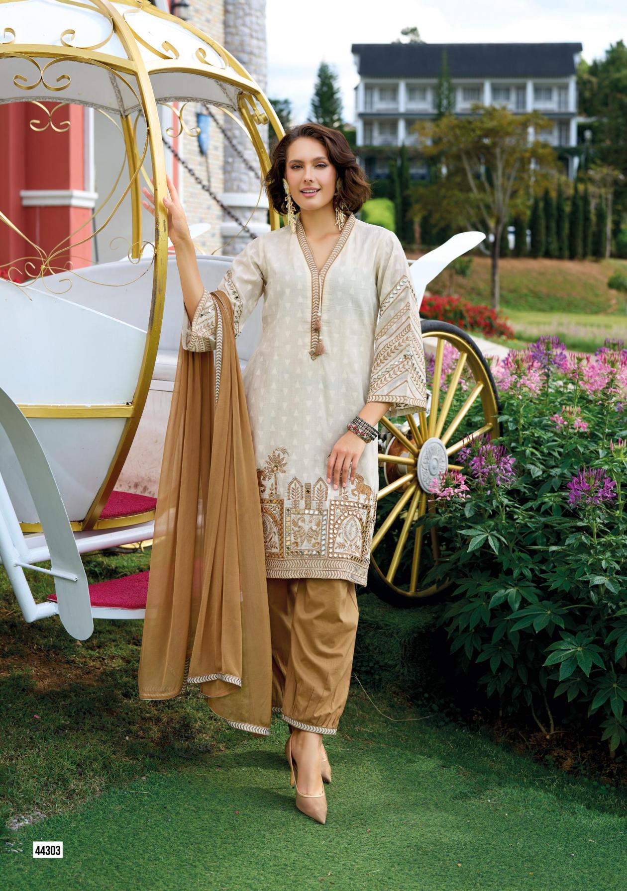 Designer Embroidered muslin print handwork fully stitch, Traditional Indian 3 Piece Kurta with Palazzo Pants and Dupatta, Ethnic Wear Collection
