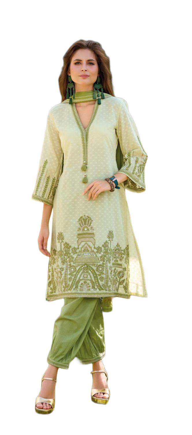 Designer Embroidered muslin print handwork fully stitch, Traditional Indian 3 Piece Kurta with Palazzo Pants and Dupatta, Ethnic Wear Collection