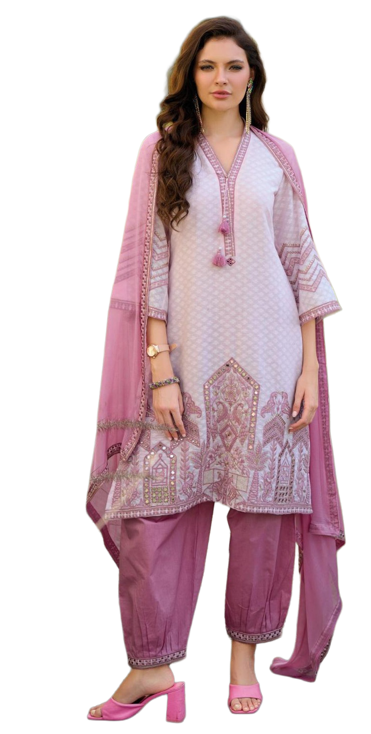 Designer Embroidered muslin print handwork fully stitch, Traditional Indian 3 Piece Kurta with Palazzo Pants and Dupatta, Ethnic Wear Collection