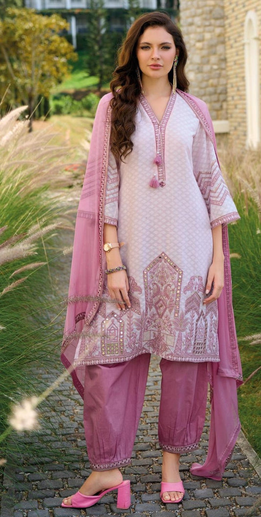 Designer Embroidered muslin print handwork fully stitch, Traditional Indian 3 Piece Kurta with Palazzo Pants and Dupatta, Ethnic Wear Collection