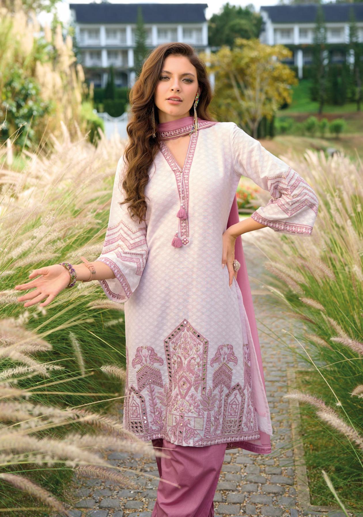 Designer Embroidered muslin print handwork fully stitch, Traditional Indian 3 Piece Kurta with Palazzo Pants and Dupatta, Ethnic Wear Collection