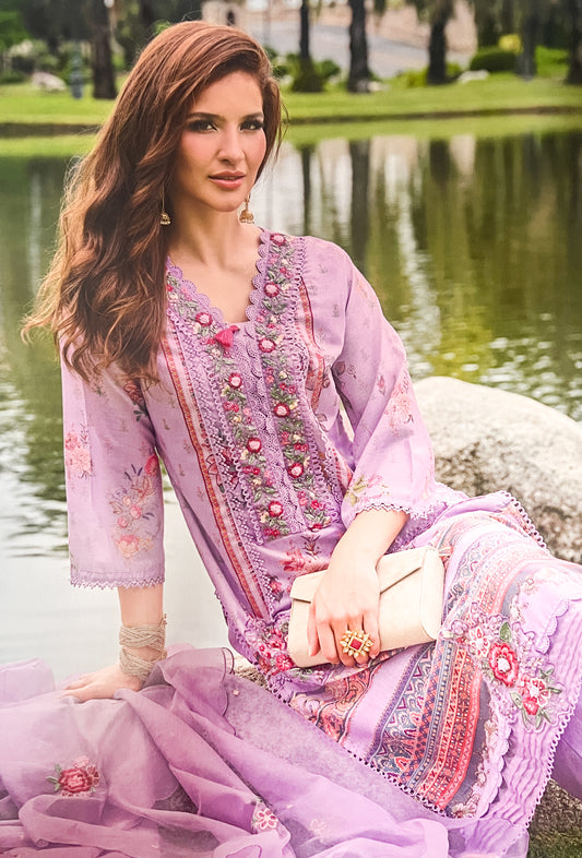 Luxury Salwar Kameez Set, Embroidered Cotton Kurta with Dupatta and Pants, Traditional 3-Piece Ethnic Wear with Floral Embellishments (PURPLE)